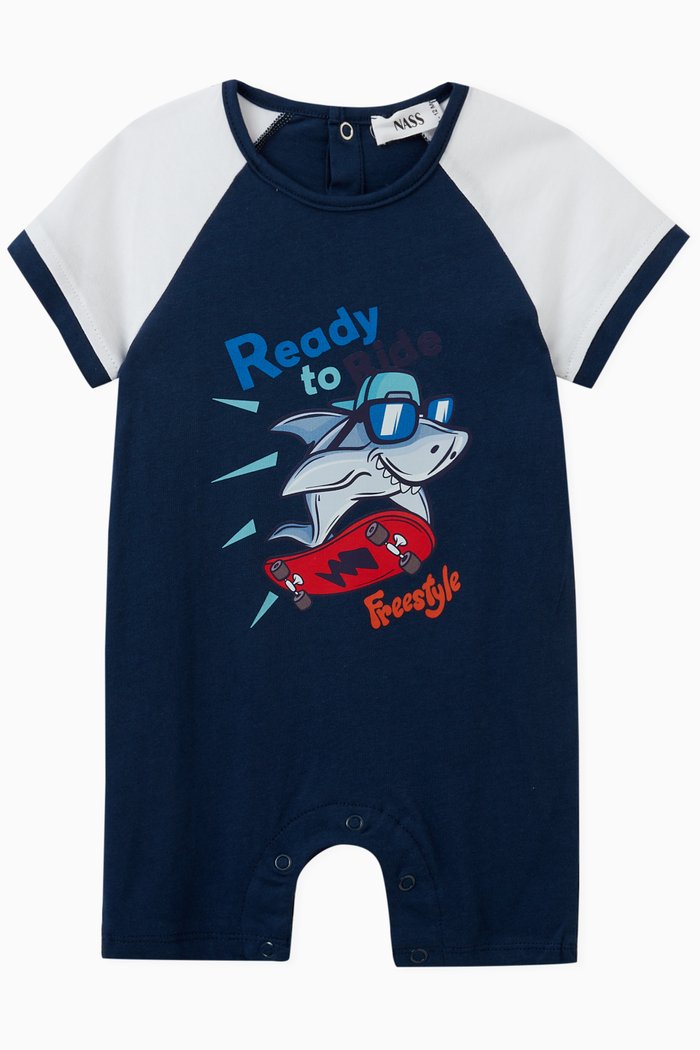 

Shark Romper in Cotton, Blue