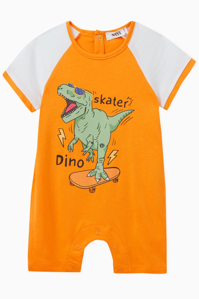 

Dinosaur Romper in Cotton, Orange