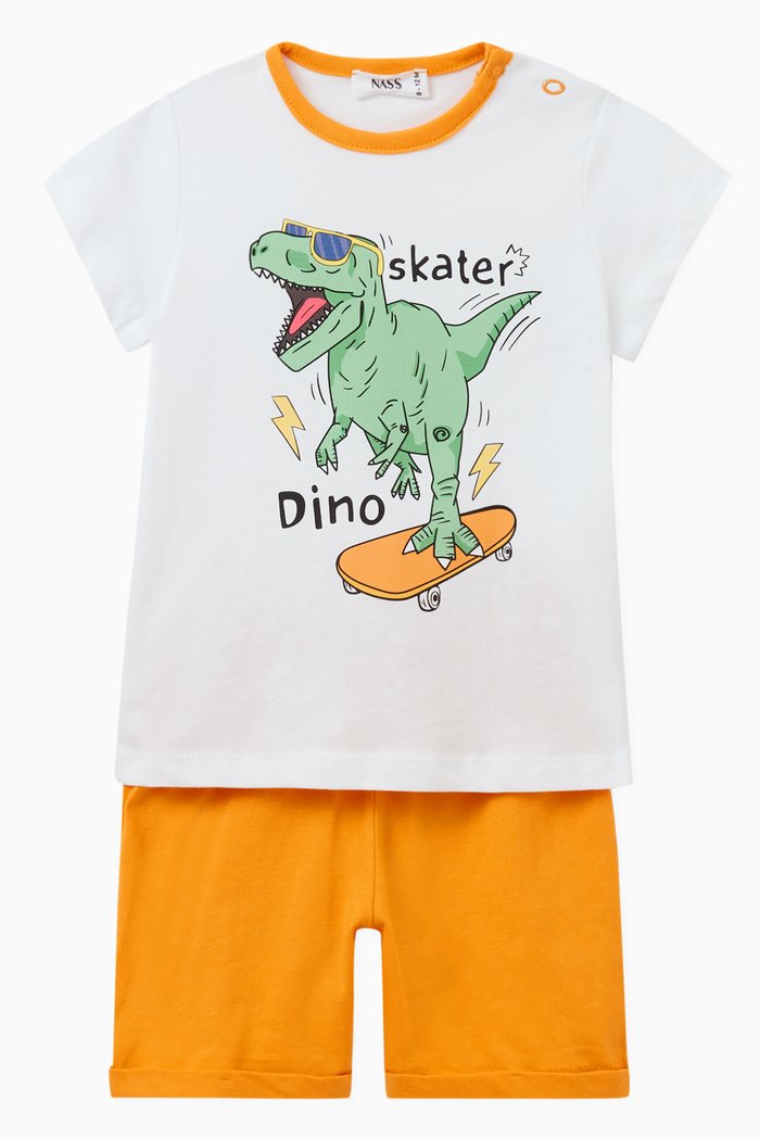 

Dinosaur T-shirt & Shorts Set in Cotton, Orange