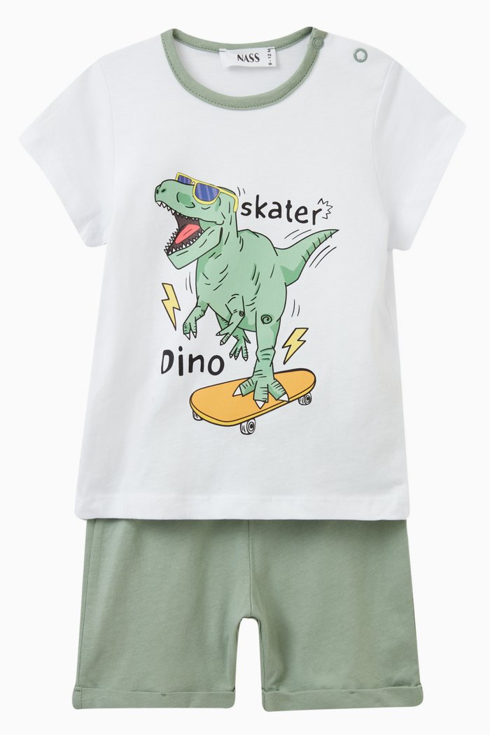 

Dinosaur T-shirt & Shorts Set in Cotton, Green