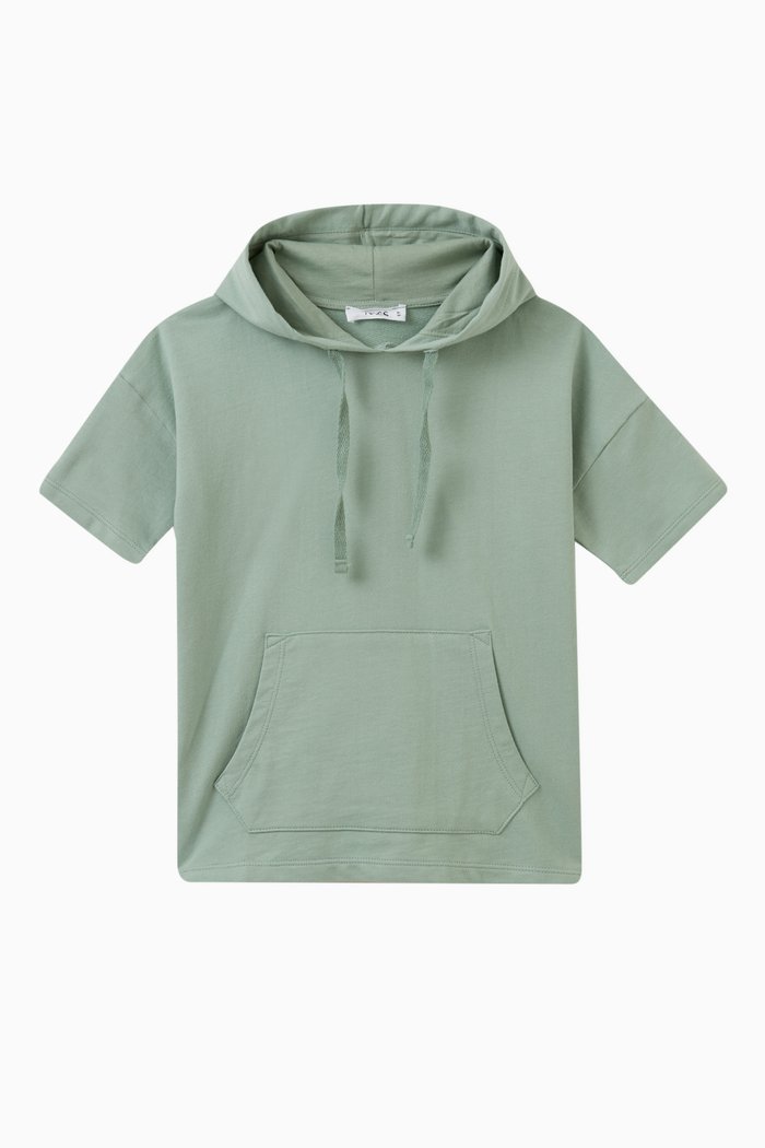 Drawstring Hoodie Sweatshirt in Cotton, Green