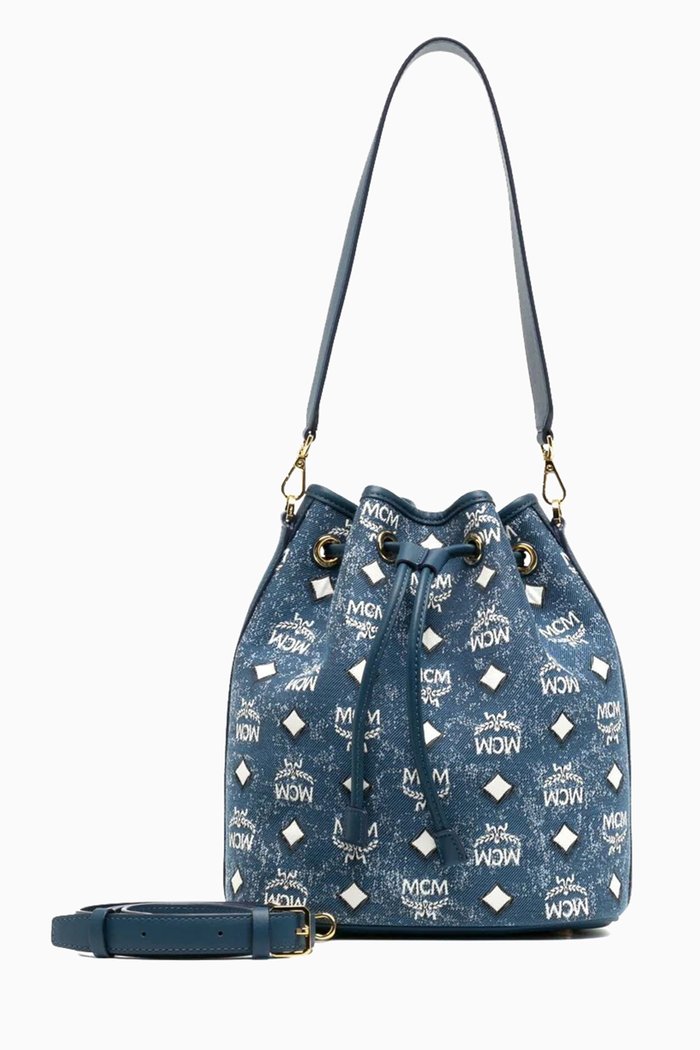 

Medium Drawstring Dessau Hobo Bag in Vintage Denim, Blue
