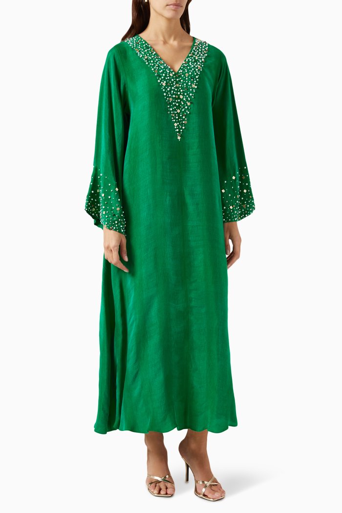 

Storm Embellished Dress in Silk, Green