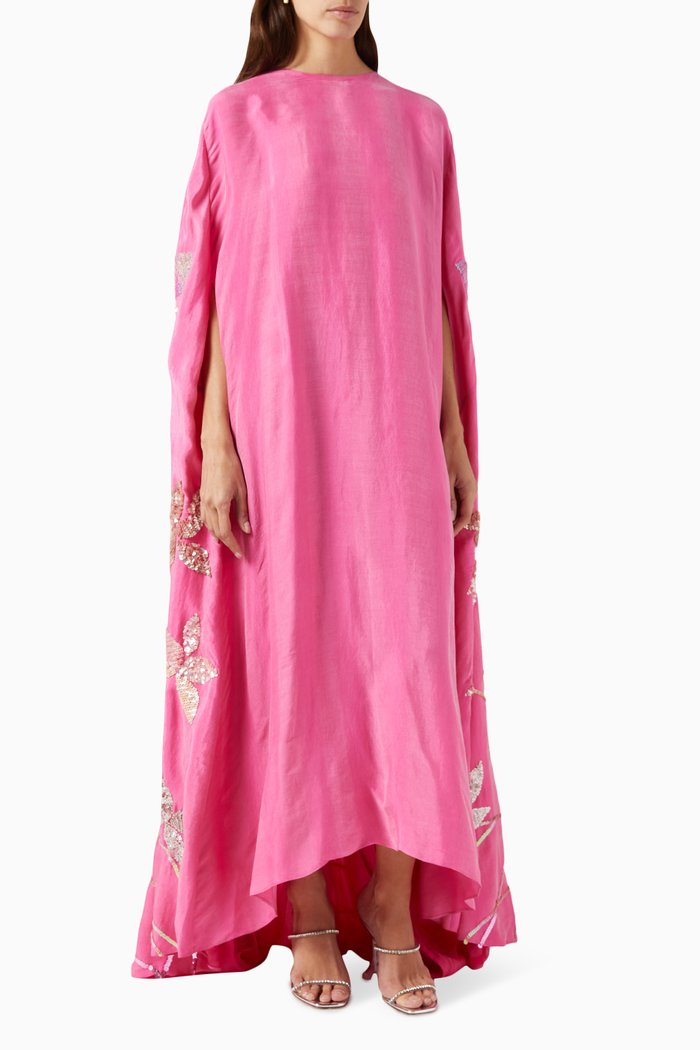 

Al Gurm Sequin Cape Dress in Silk, Pink