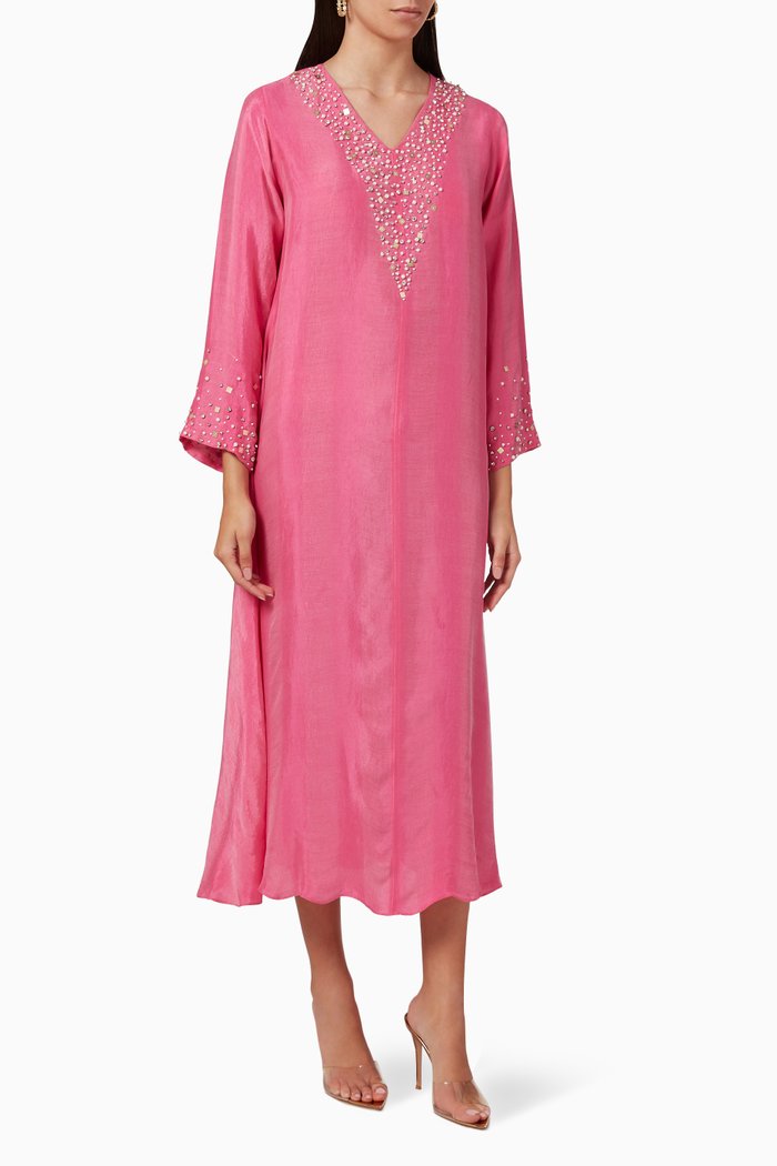

Desert Rose Embroidered Dress in Silk, Pink