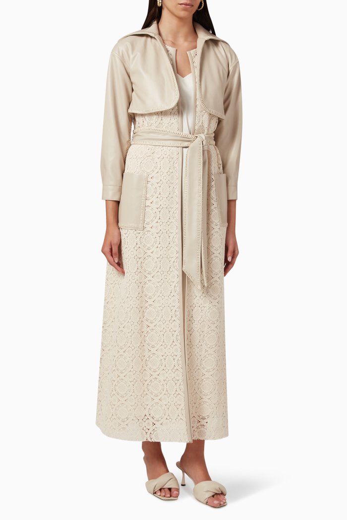 

Trench Jacket & Maxi Dress in Faux Leather, Neutral