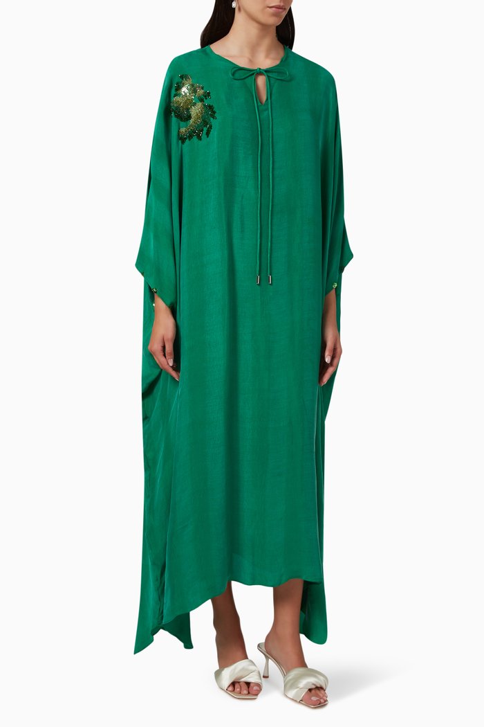 

Galapagos Crystal Embellishment Maxi Kaftan, Green
