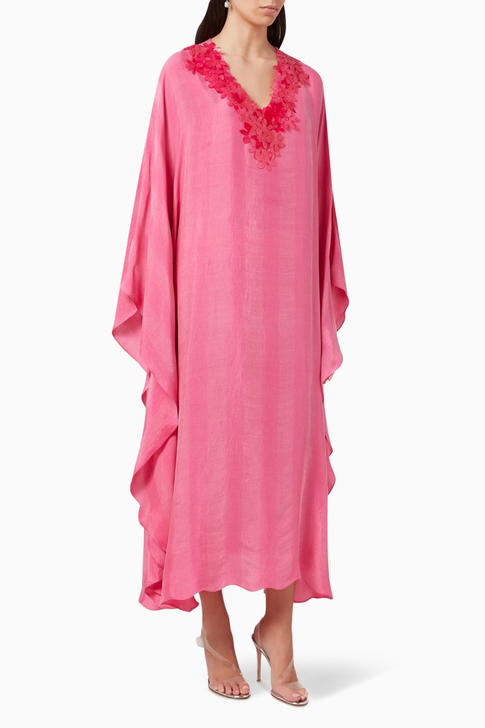 Cinnabar Floral Kaftan in Sandwash Silk, Pink
