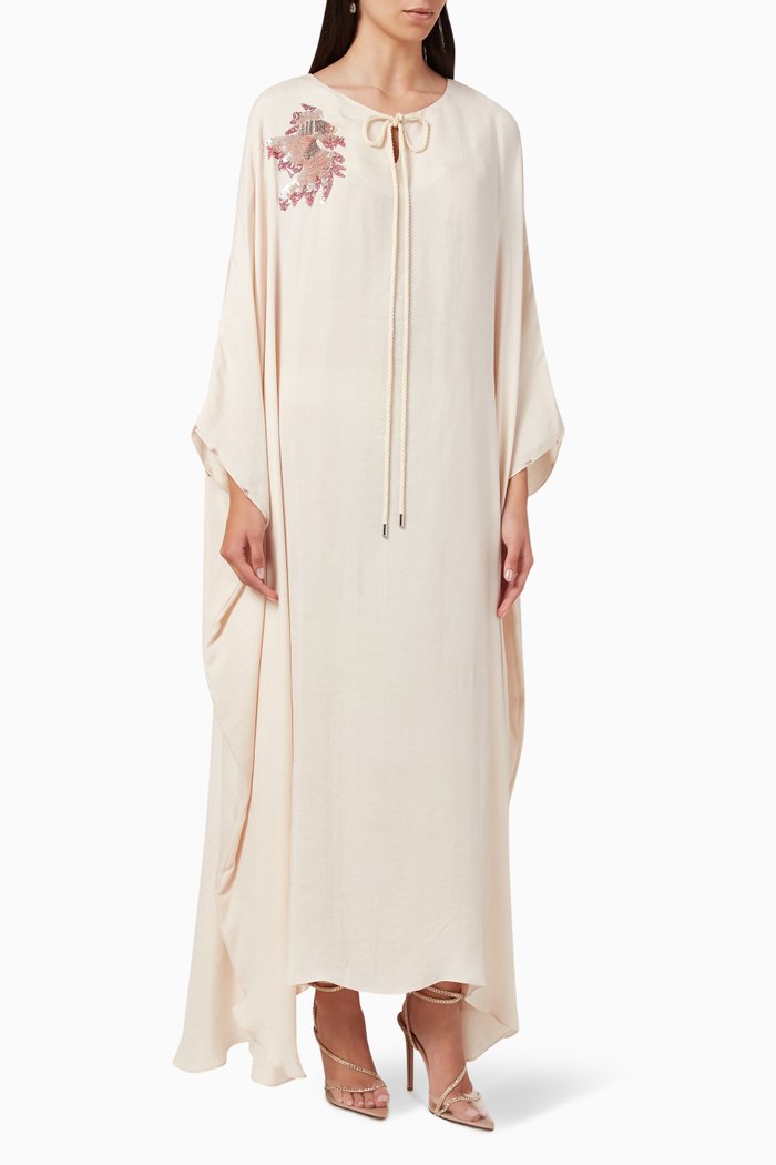 

Ombre Fish Sequin Embellished Maxi Kaftan, Neutral