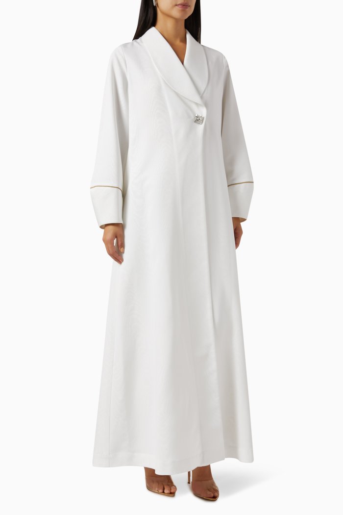 

Lapel-collar Abaya in French Murray, White