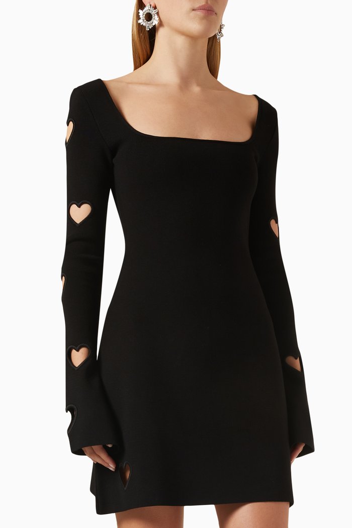 

Gaia Heart Cut-out Mini Dress in Viscose-blend Knit, Black