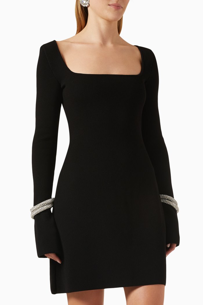 

Olivia Crystal Bracelet Mini Dress in Viscose-blend Knit, Black
