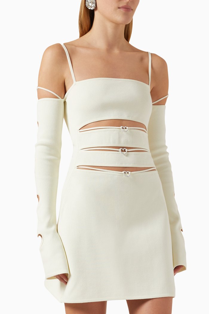 

Devon Cut-out Embellished Mini Dress in Viscose-blend Knit, White