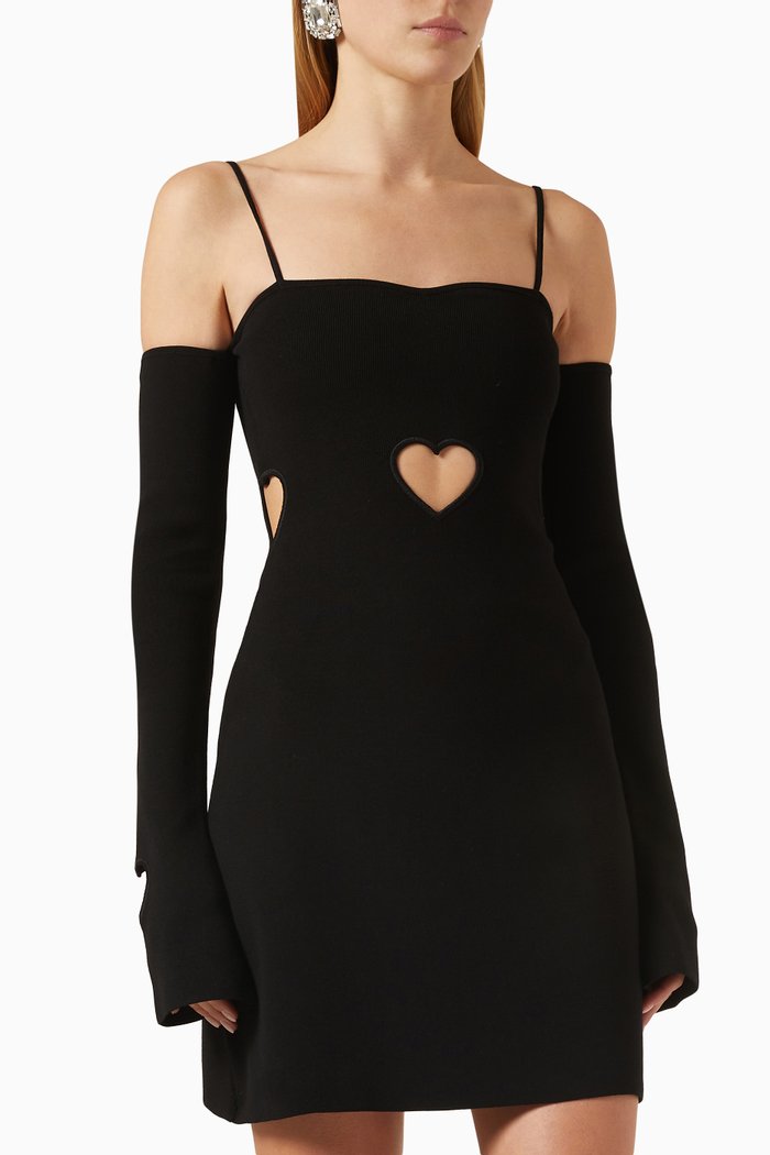 

Heart Cut-out Mini Dress in Viscose-blend Knit, Black