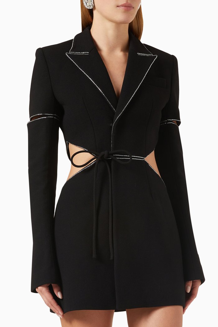 

Cut-out Embellished Blazer Mini Dress in Wool, Black