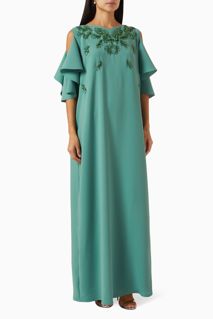

Cut-out Shoulders Embellished Kaftan, Green