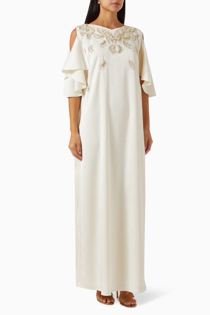 

Cut-out Shoulders Embellished Kaftan, Neutral