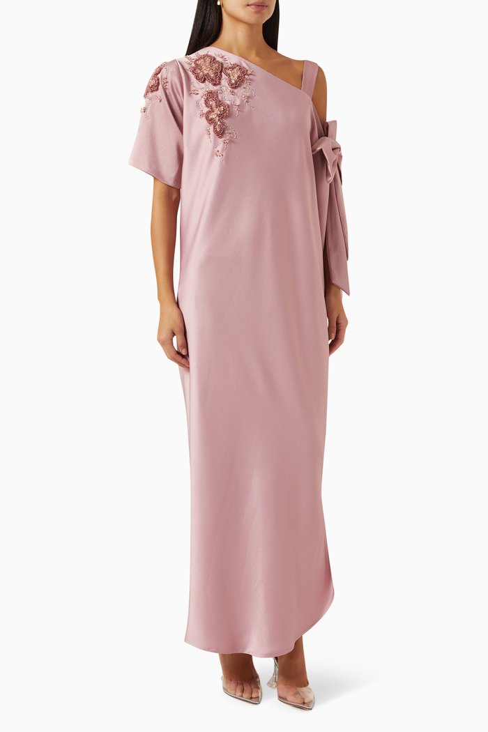

One-shoulder Embellished Kaftan, Pink