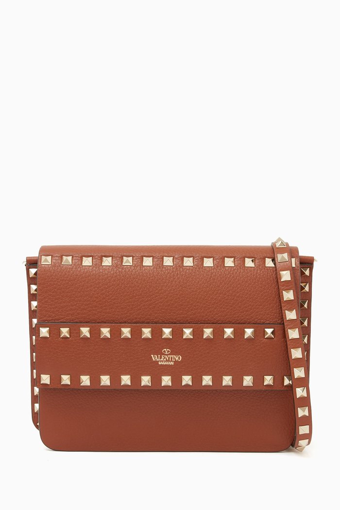 

Valentino Garavani Small Rockstud Crossbody Bag in Grainy Leather, Brown