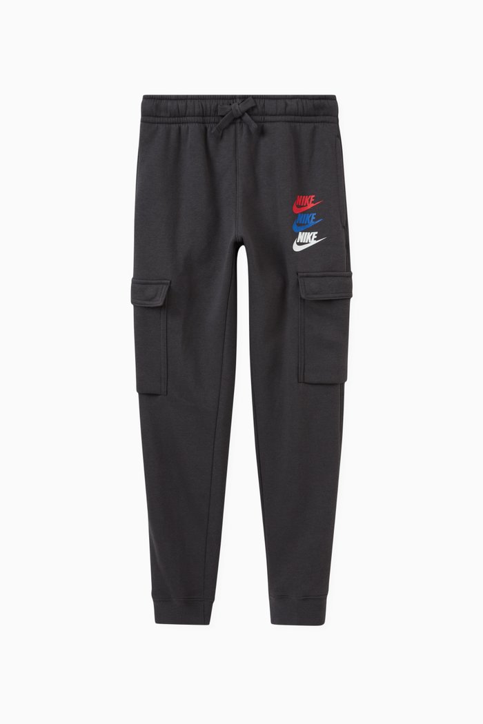 

Logo Print Cargo Pants in Cotton Fleece Blend, Grey
