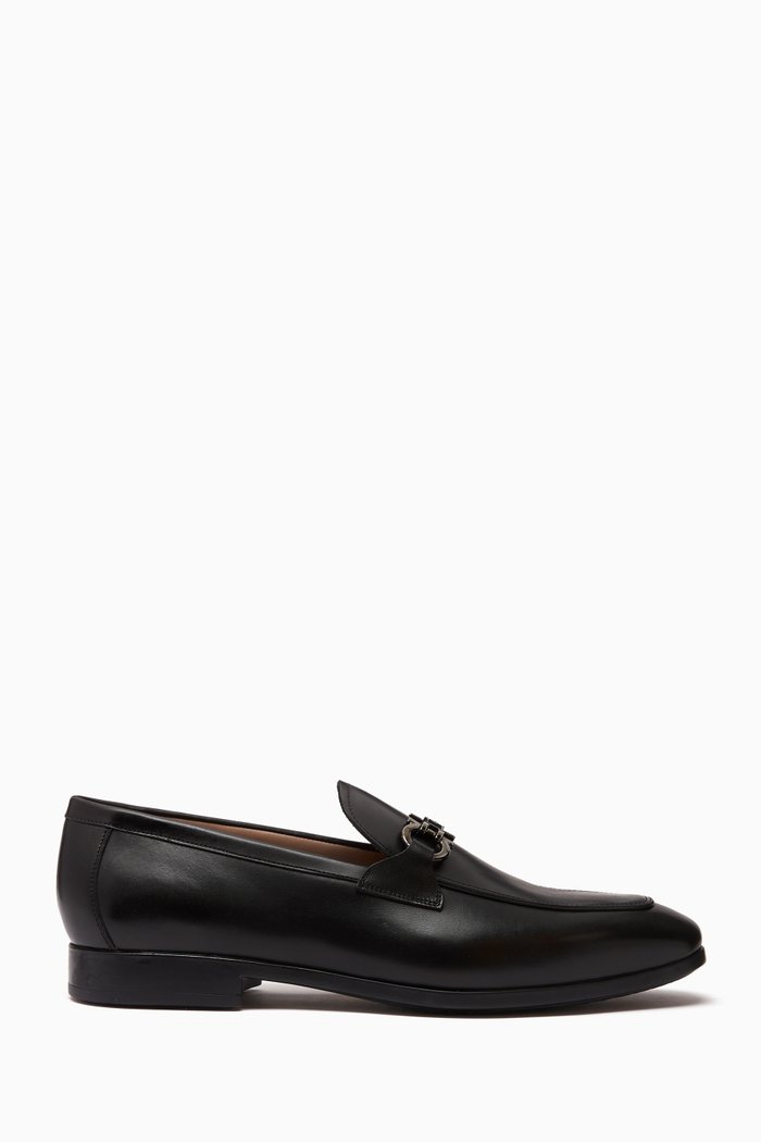 

Gancini Ornament Moccasins in Calfskin Leather, Black