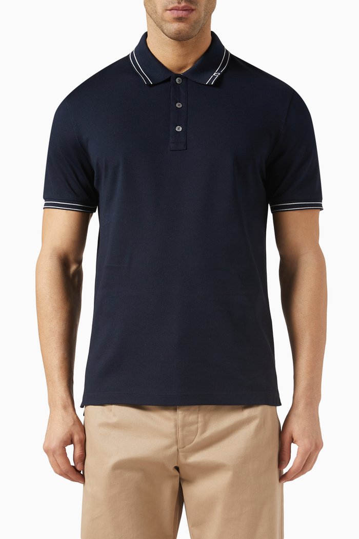

Gancini Logo Polo T-shirt in Cotton-piqué, Blue