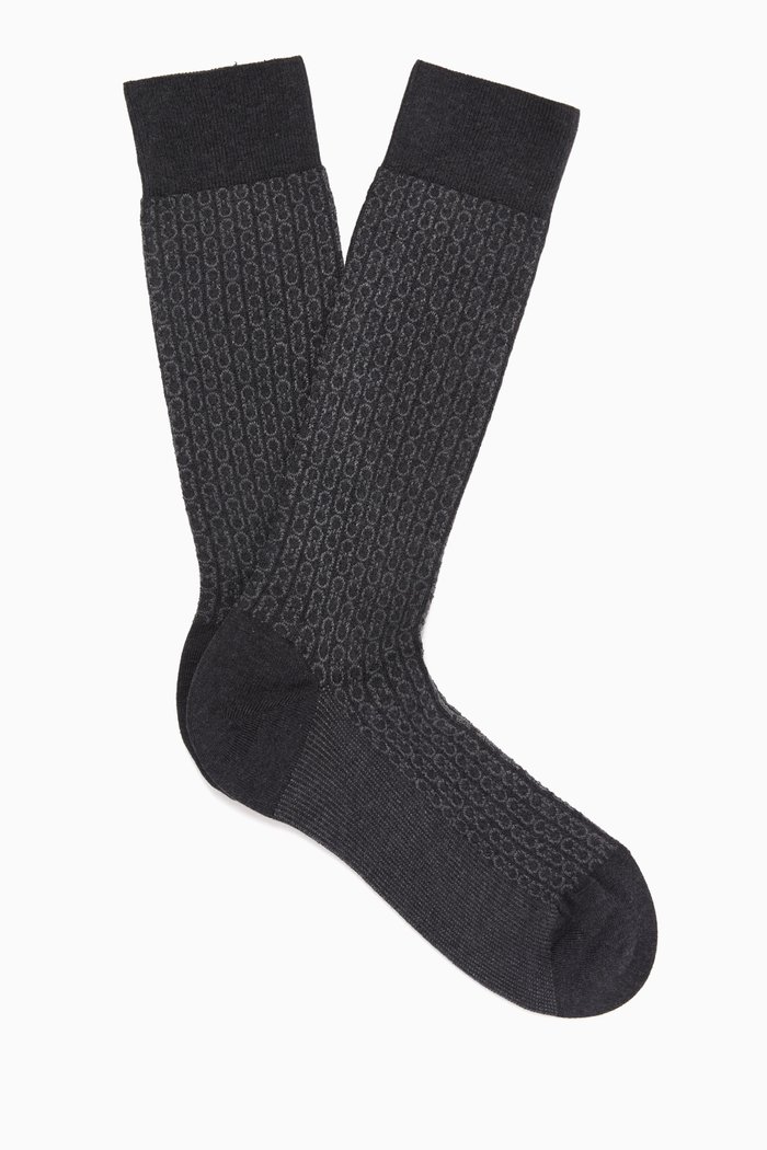 

Gancini Medium Socks in Cotton-blend Knit, Grey