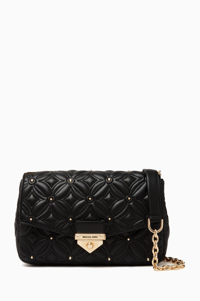 

Soho Large Studded Shoulder Bag in Faux Leather, Black