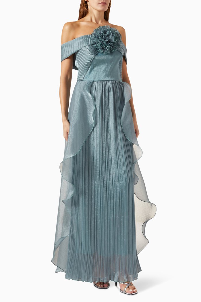 

Pleated Off-shoulder Gown, Grey