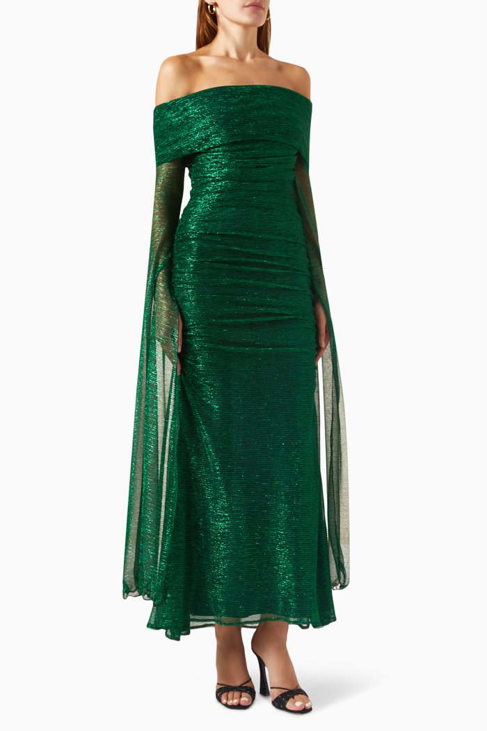 

Off-shoulder Cape Gown, Green