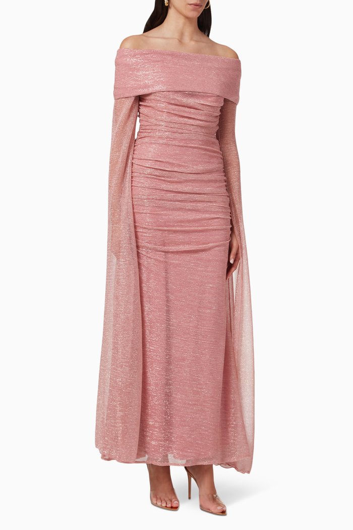 Off-shoulder Cape Gown, Pink