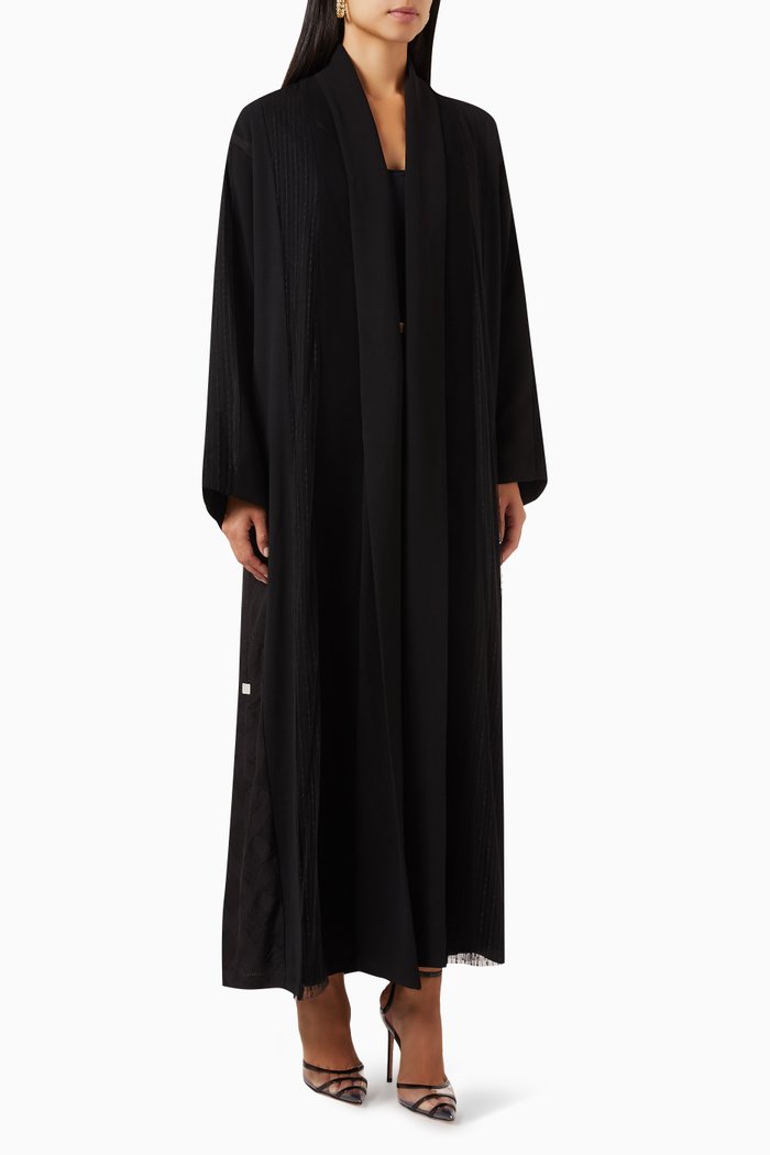 

Zainah-cut Striped Abaya, Black