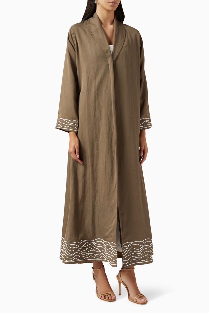 Zainah Abaya in Cotton-silk Blend, Brown