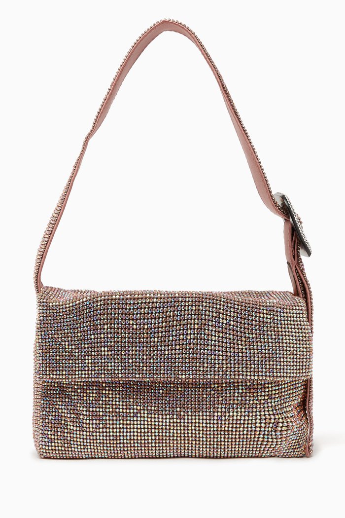 Mini Vitty Mignon Shoulder Bag in Rhinestone Crystal Mesh, Pink