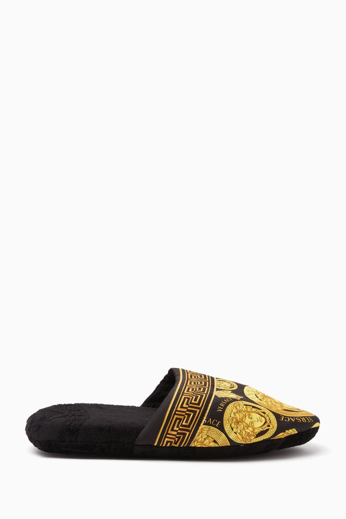 

Medusa Amplified Round-toe Slippers in Terry Cotton, Black