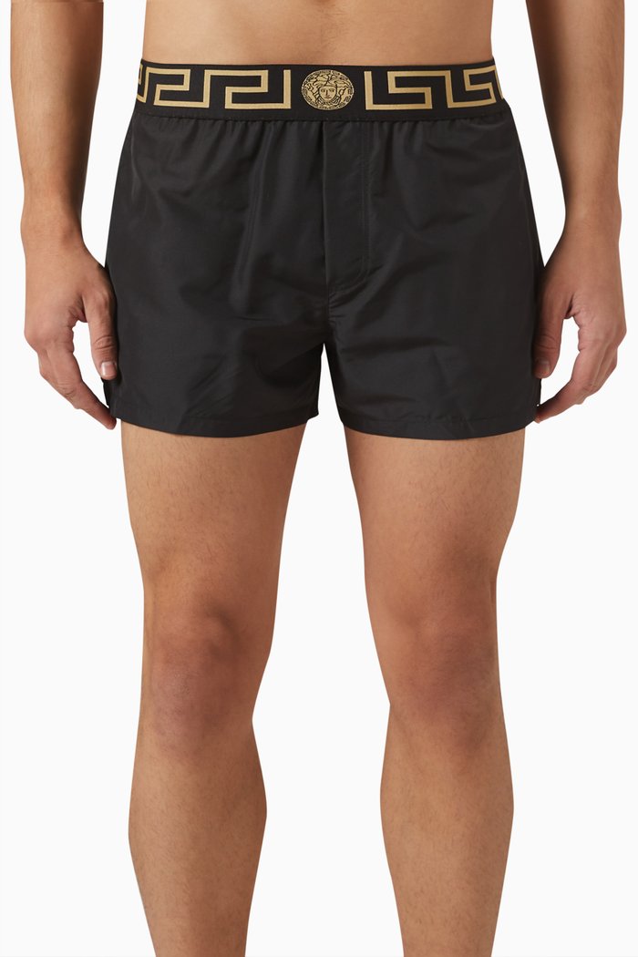 

Greca Border Swim Shorts in Nylon, Black