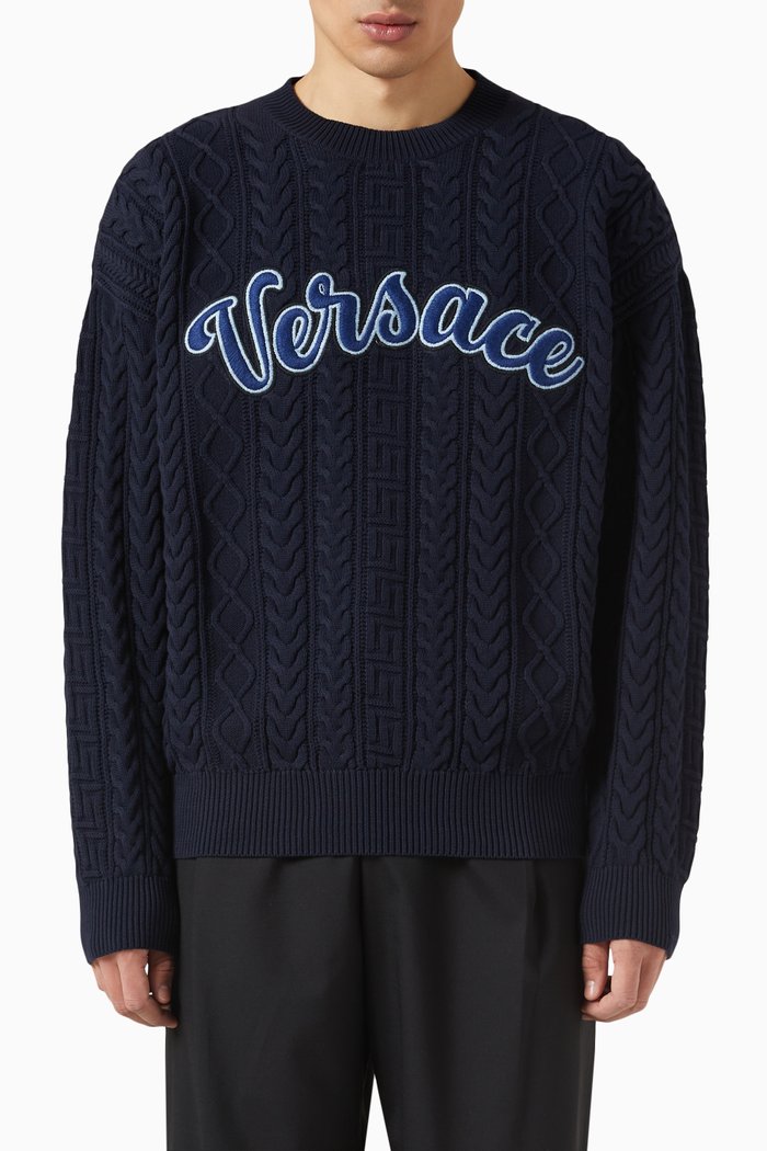 

Varsity Sweater in Cotton Knit, Blue