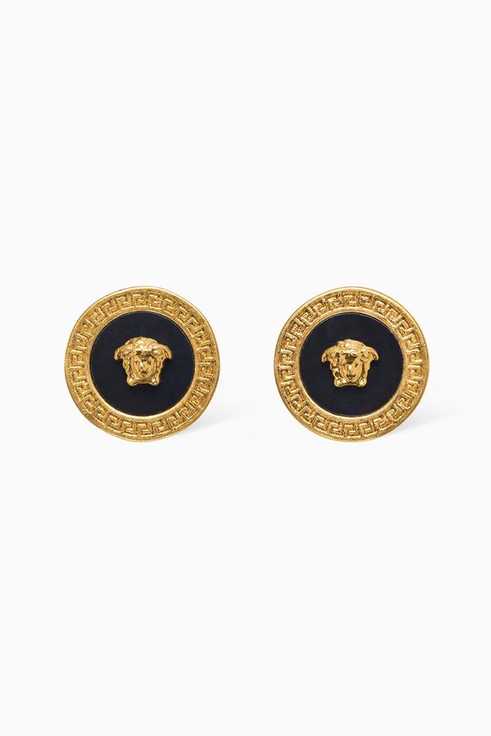 

Resin Medusa Stud Earrings in Brass, Black