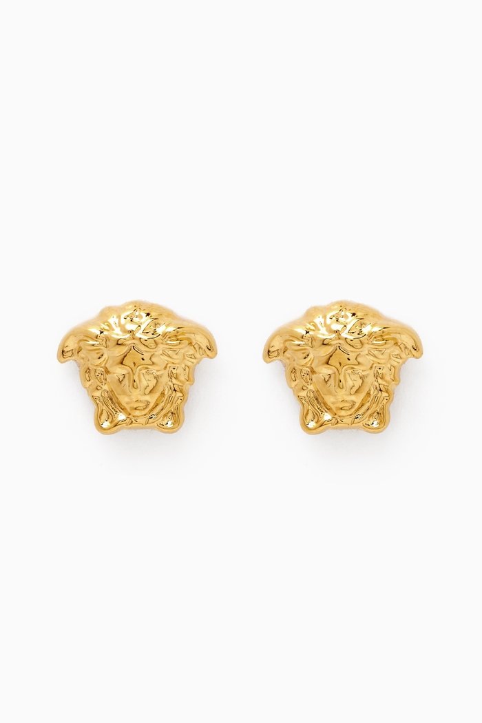Medusa Head Stud Earrings in Brass, Gold