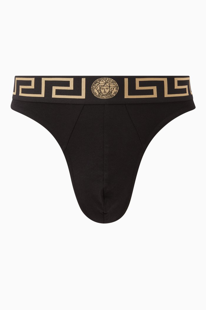 

Greca Border Thong in Cotton, Black