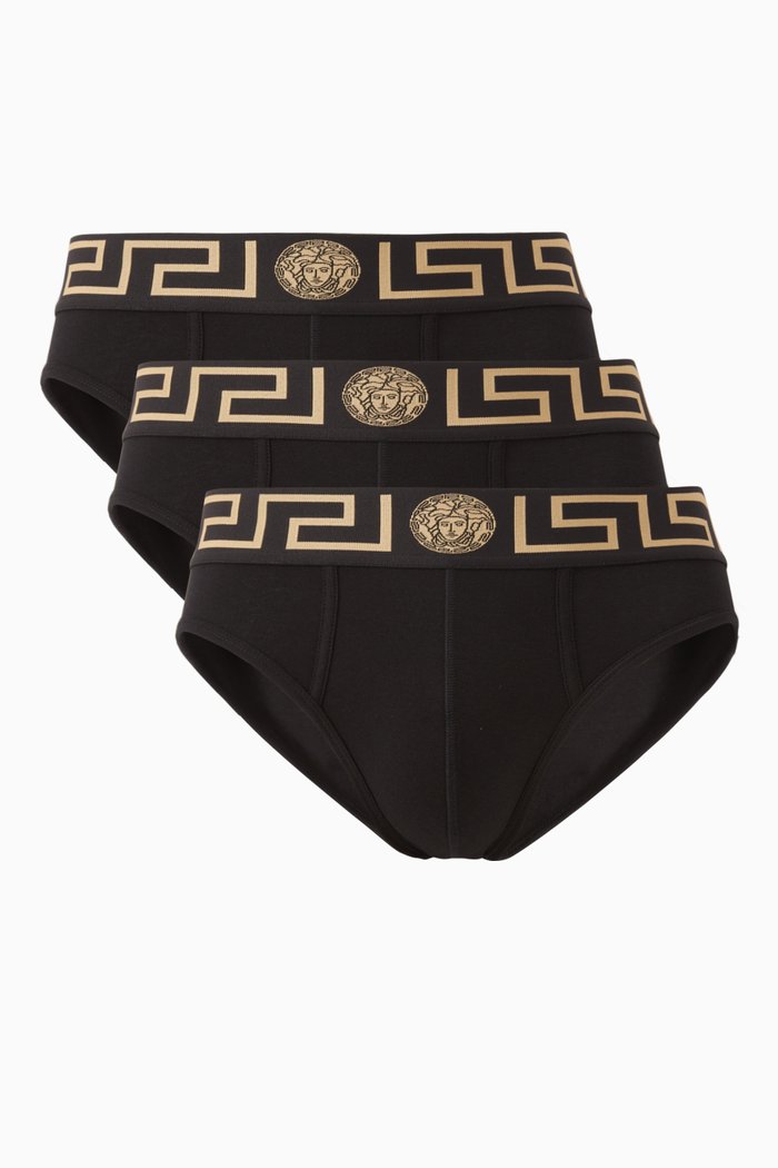 

Greca Border Briefs in Cotton, Set of 3, Multicolour