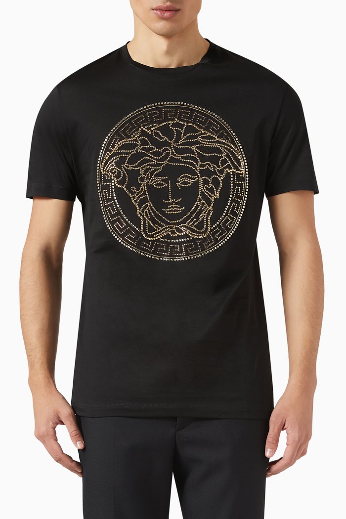 

Embellished Logo T-shirt in Cotton Jersey, Black