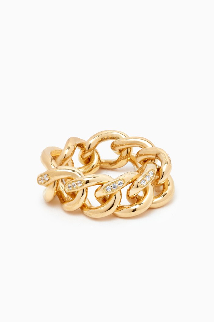

Crystal Chain Ring in 18kt Gold-plated Brass