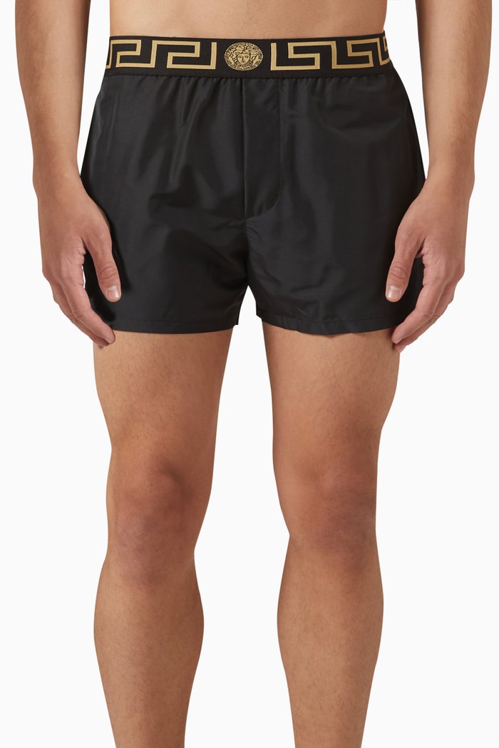 

Greca Border Swim Shorts in Nylon, Black