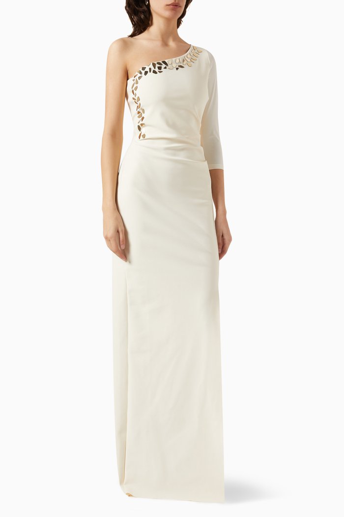 

Chantal Embellished One-shoulder Maxi Dress, Neutral