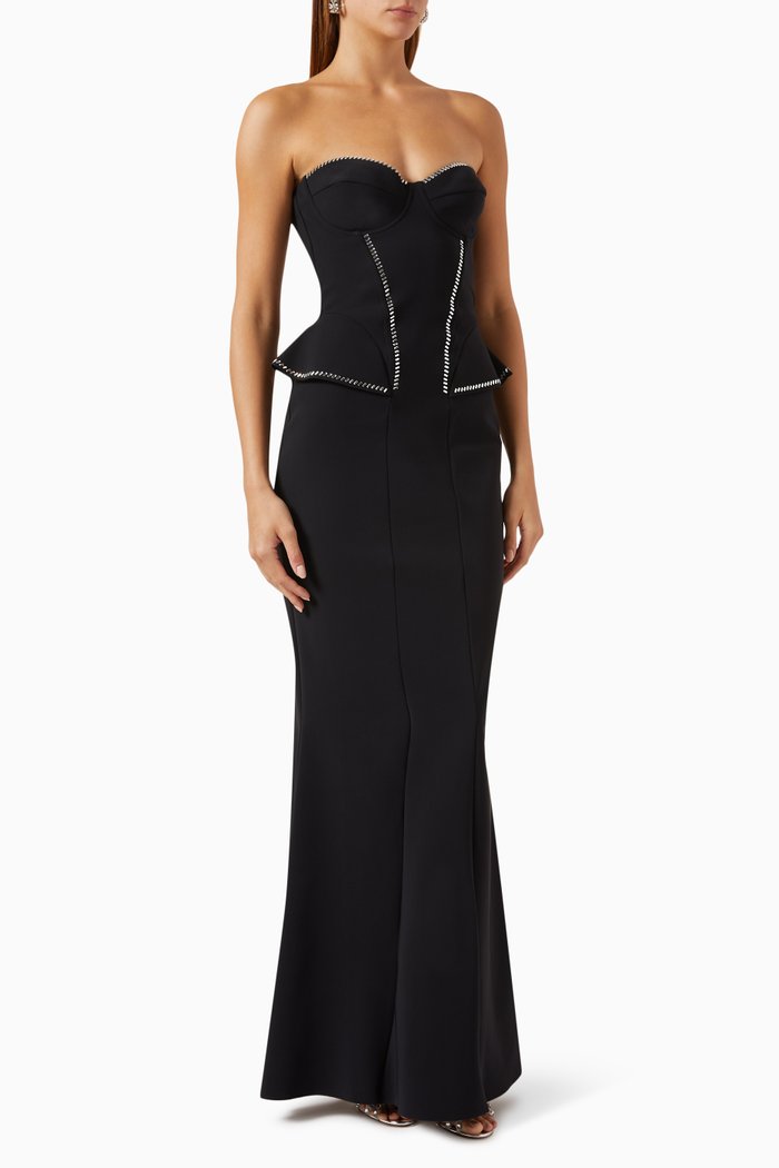 

Terenzia Embellished Peplum Gown in Stretch Jersey, Black