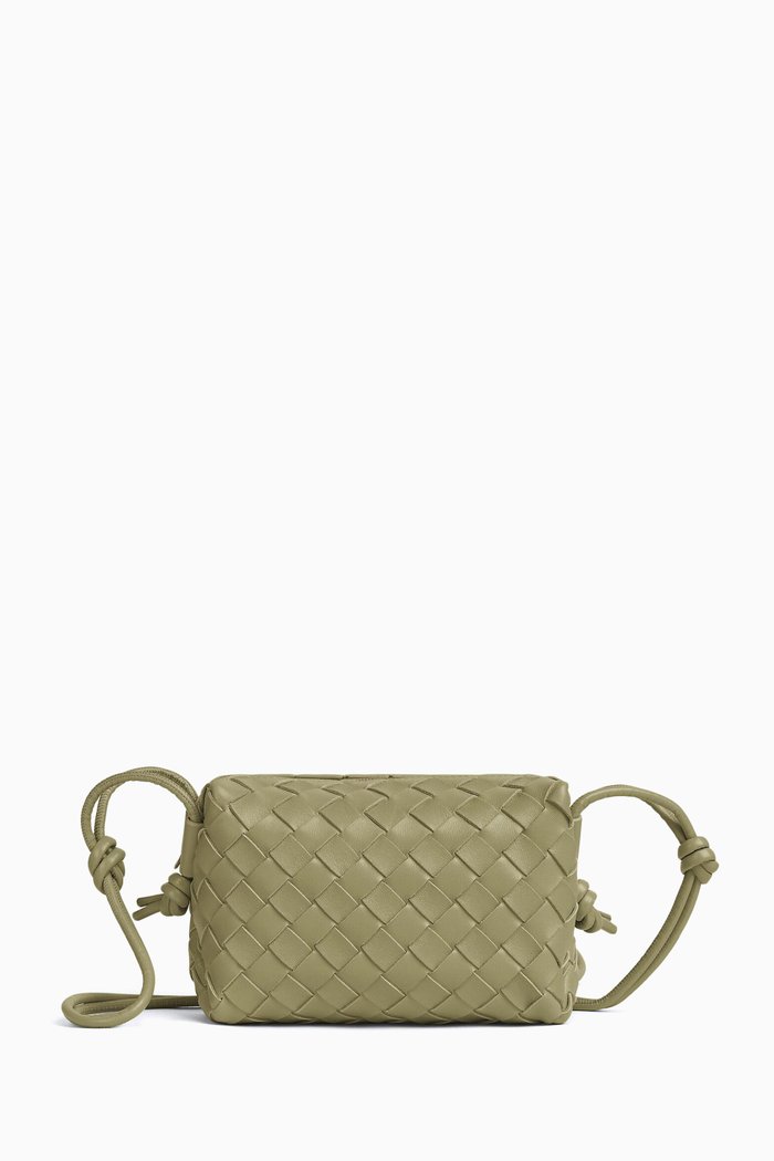 

Mini Loop Camera Crossbody Bag in Intrecciato Leather, Grey