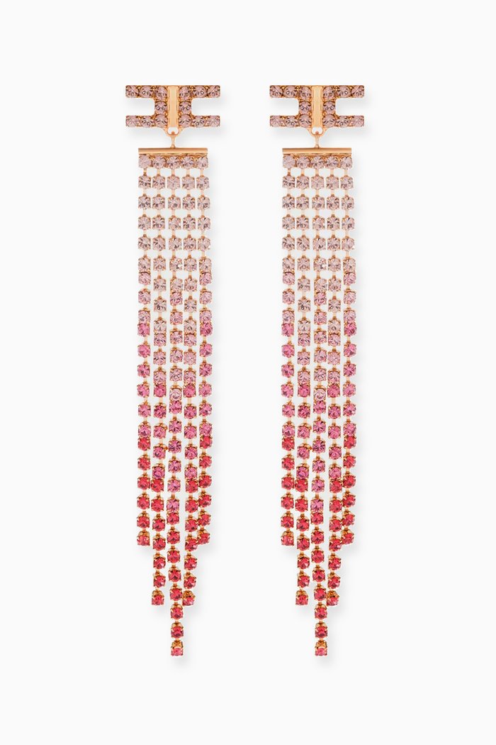 

Rhinestone Chain Earrings in Metal, Pink