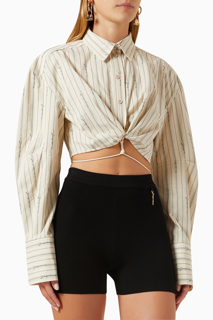 

La Chemise Plidao Gathered Shirt in Cotton, Neutral