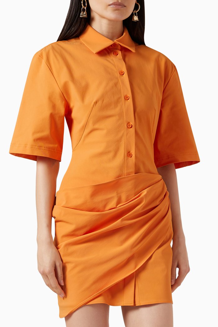 

La Robe Camisa Mini Shirt Dress in Twill, Orange